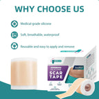 Silicone Scar Tape for Surgical Scars: 3 Meters Scar Gel Sheets for C-Section Tummy Tuck Recovery and Treatment – Reusable Scar Strips for Keloid Burn Scars Removal (1.6'' x 120'' Roll-3M)