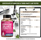 Hormone Balance + Probiotics for Women- Natural Menopause Relief, Weight Management, Bloating, Hot Flashes, PMS | Organic Maca, Chasteberry, Dong Quai & Black Cohosh | Non GMO |120 V Capsules