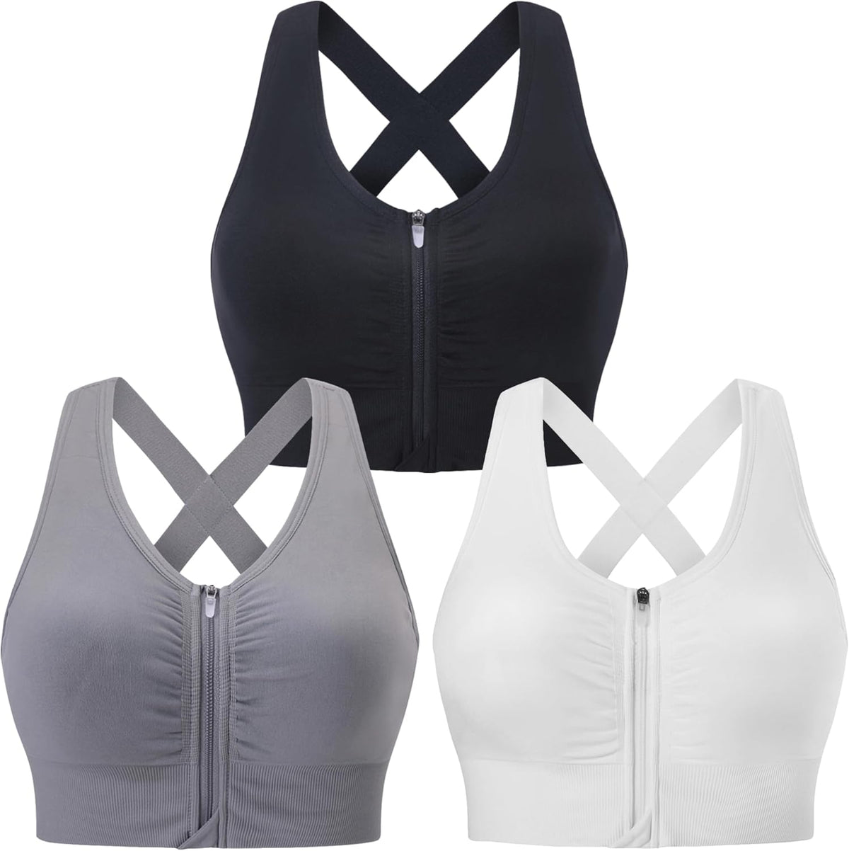 Evercute Zip Front Post-Surgery Bra Women's Wireless Sports Bras Padded Strappy Medium Support Yoga Exercise Athletic Bras