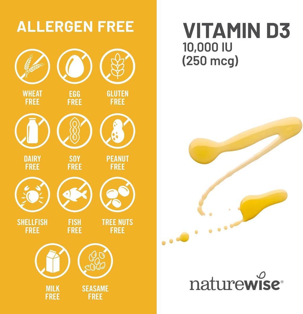 NatureWise Vitamin D3 10000IU Supplement, Immune Support, 90 Mini Softgels