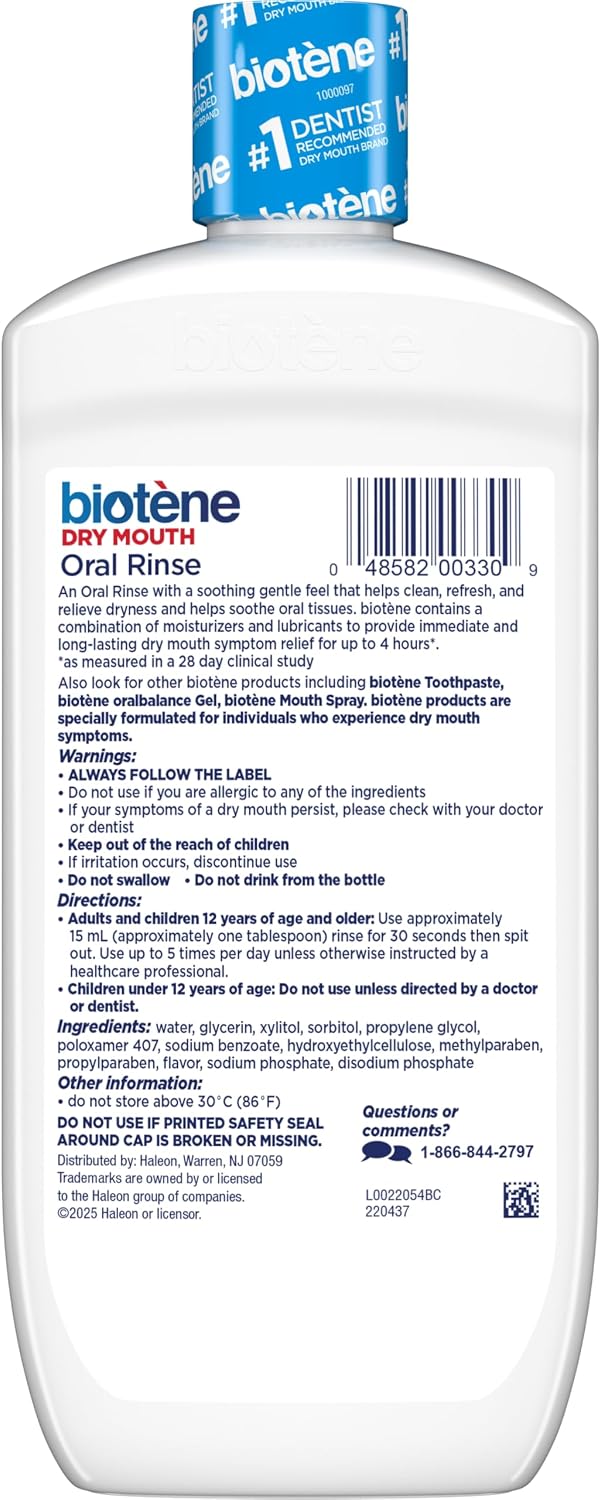 Biotene Oral Rinse Mouthwash for Dry Mouth, Fresh Mint, 16 fl oz | Alcohol-Free Mouthwash, Up To Four Hours Of Relief From Dry Mouth Symptoms, Freshens Breath