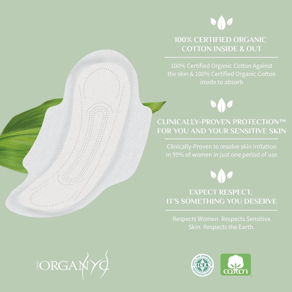 Organ(y)c 100% Organic Certified Cotton Pads for Heavy Bleeding - 1 Pack x 10 Units