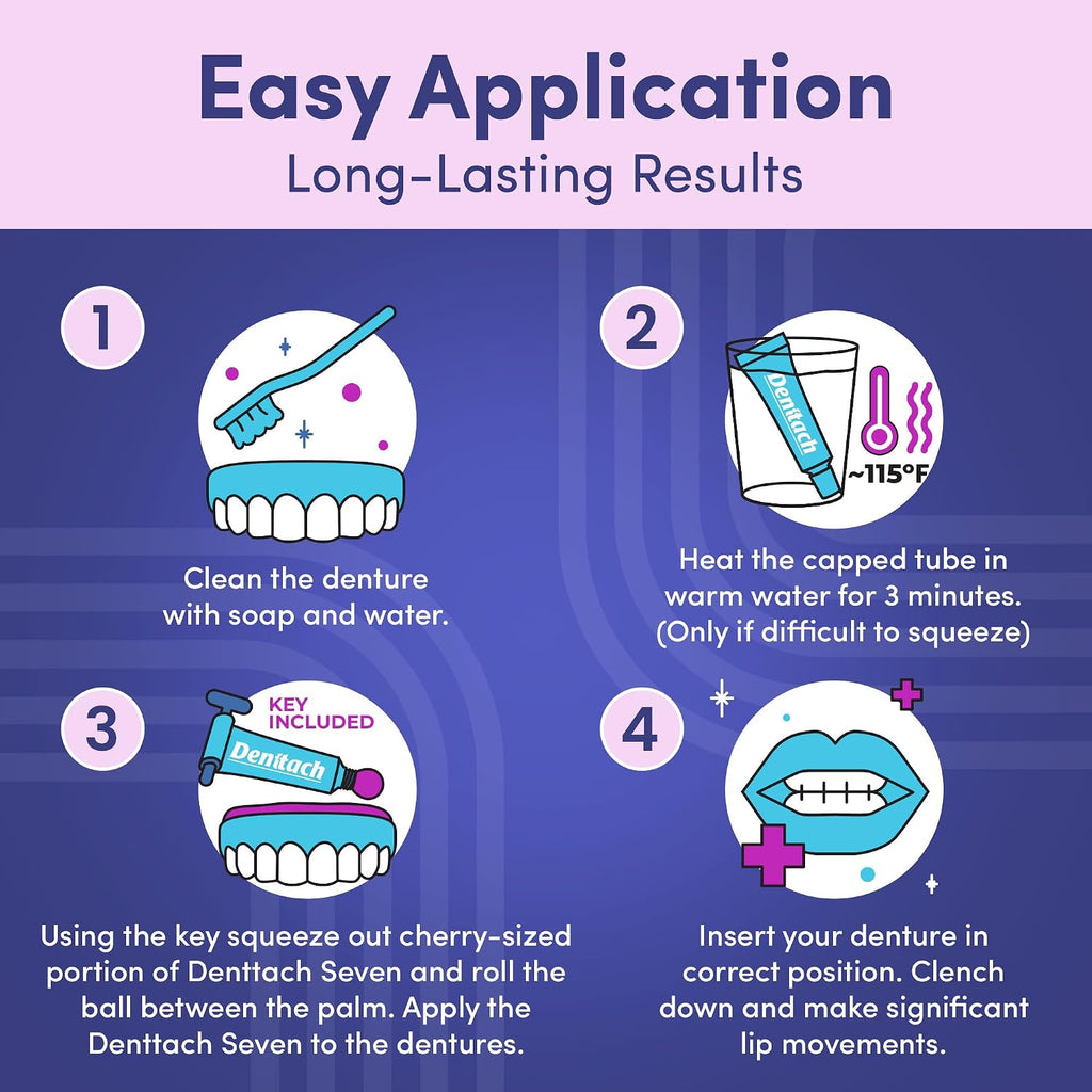 Denttach Seven Denture Adhesive, Thermoplastic Denture Adhesive Up to 7 Days, Extra Strong Waterproof, Secure Denture Grip & Cushion, Refit, Reliner for Upper & Lower Dentures, Comfortable, Zinc Free