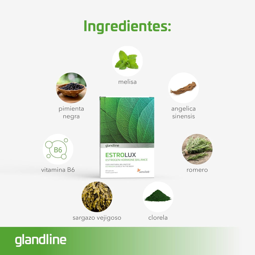 Female Estrogens - Iodine, Chlorella, Vitamin B6, Rosemary, Melissa - Menopause - 120 Capsules for 60 Days - Natural Product that Balances Estrogen Levels - Estrolux Sensilab
