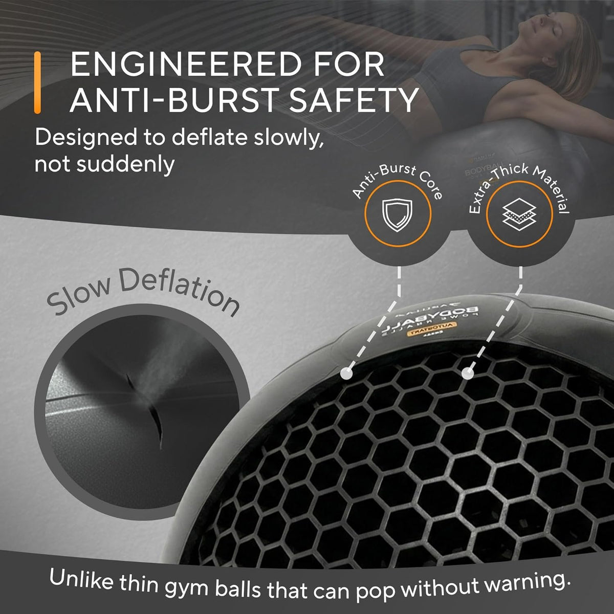 Yoga Ball, 1,000 lb Anti-Burst, Extra Thick, Non-Slip