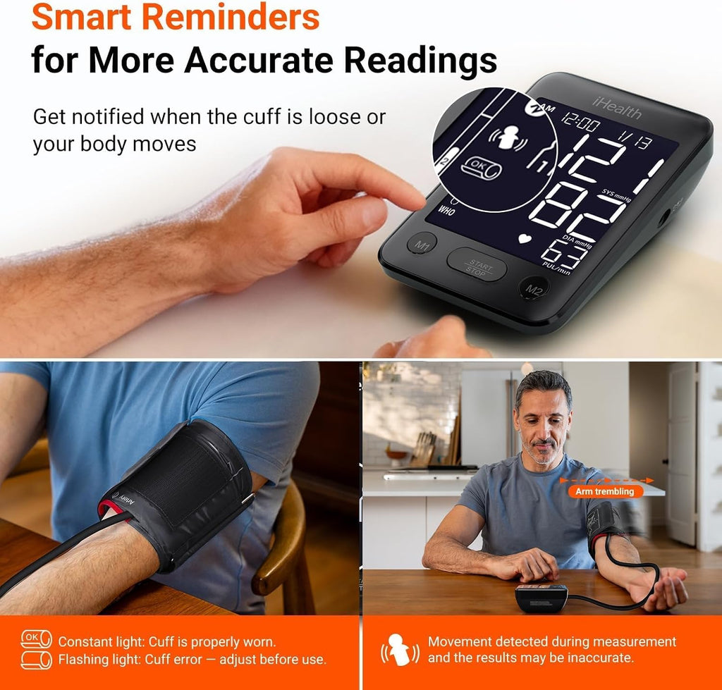 iHealth Accu Bluetooth Upper Arm Blood Pressure Monitor with Large Cuff | Smart BP monitor for home use, 8.7"-16.5"Adjustable BP Cuff for Large Arm, 2-user memory,compatible with iOS & Android, Black