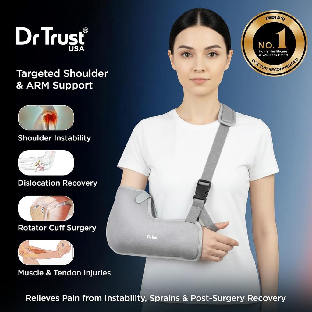 Dr Trust USA Tropical 4201 Arm Sling Pouch for Fracture, Shoulder & Forearm Support Adjustable Orthopedic Arm Immobilizer with Thumb Cradle for Fracture Recovery for Men & Women - Small