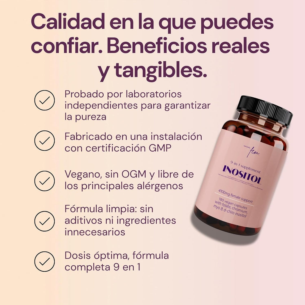 Inositol Myo and D-Chiro PCOS 4100MG - Metabolic Function, Hormone Balance and Psychological Wellness - 9 in 1 with Folate 5-MTHF, Chromium, Zinc, Vitamin B6, B12 and D3, Myo Inositol