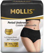 MOLLIS Disposable Period Underwear for Women, Postpartum Panties, Maternity Knickers Heavy Flow Leak Proof, Black, XXlarge, 8 Count