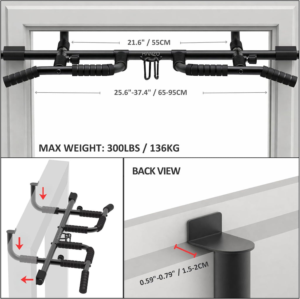 HANZO Doorway Pull Up Bar Set with Suspension Straps – Multi-Grip Chin Up Bar for Home Gym – No Screws, Strength Training Workout Bar, Door Gym Pullup Bar