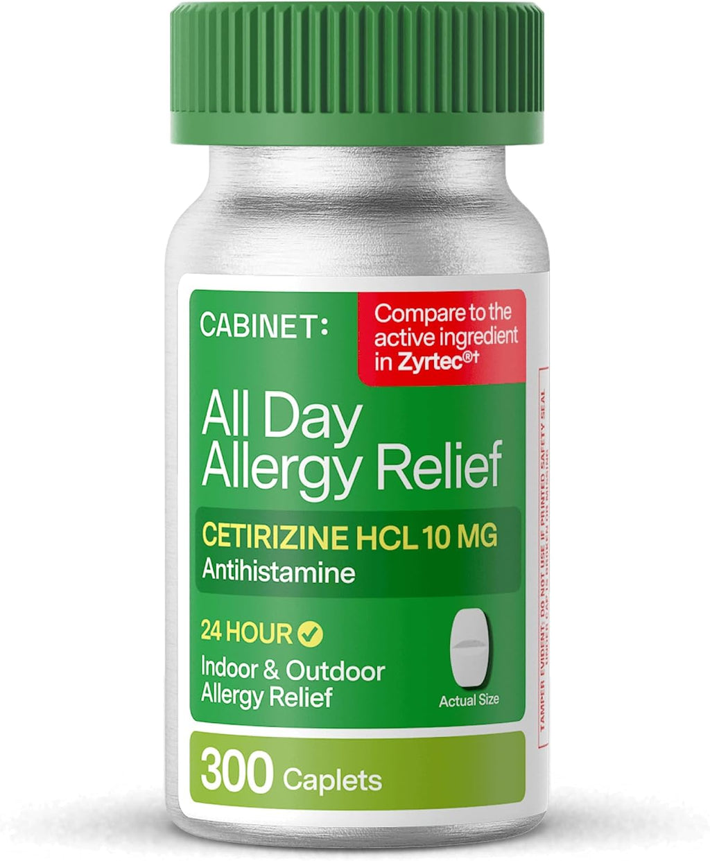 Cabinet: Cetirizine Hcl 10mg Allergy Relief Tablets | Non-Drowsy Antihistamine for 24-Hour Indoor & Outdoor (Aluminum - 300 Count)