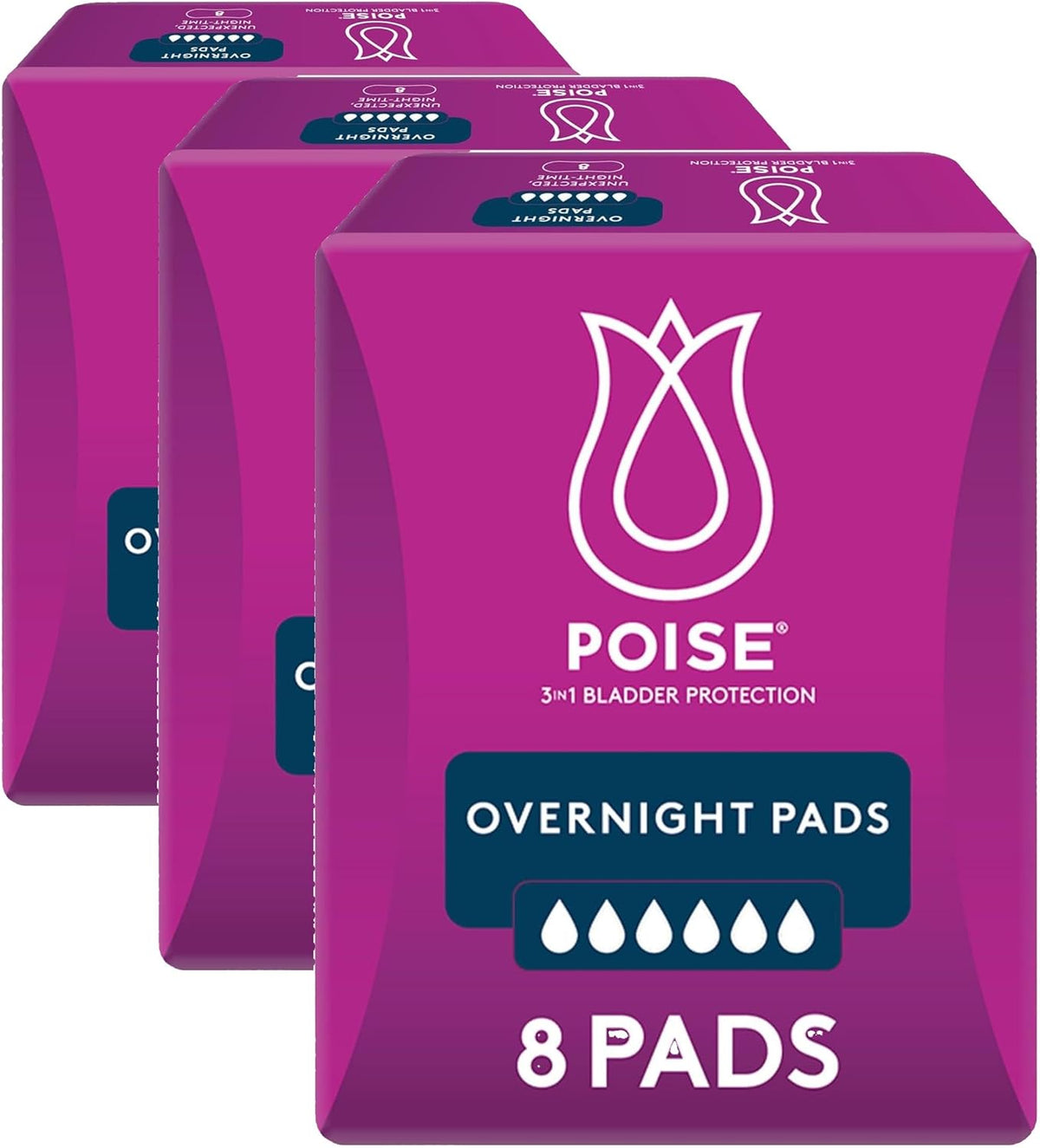 Poise Pads For Bladder Leaks Overnight 8 Count (Pack of 3)