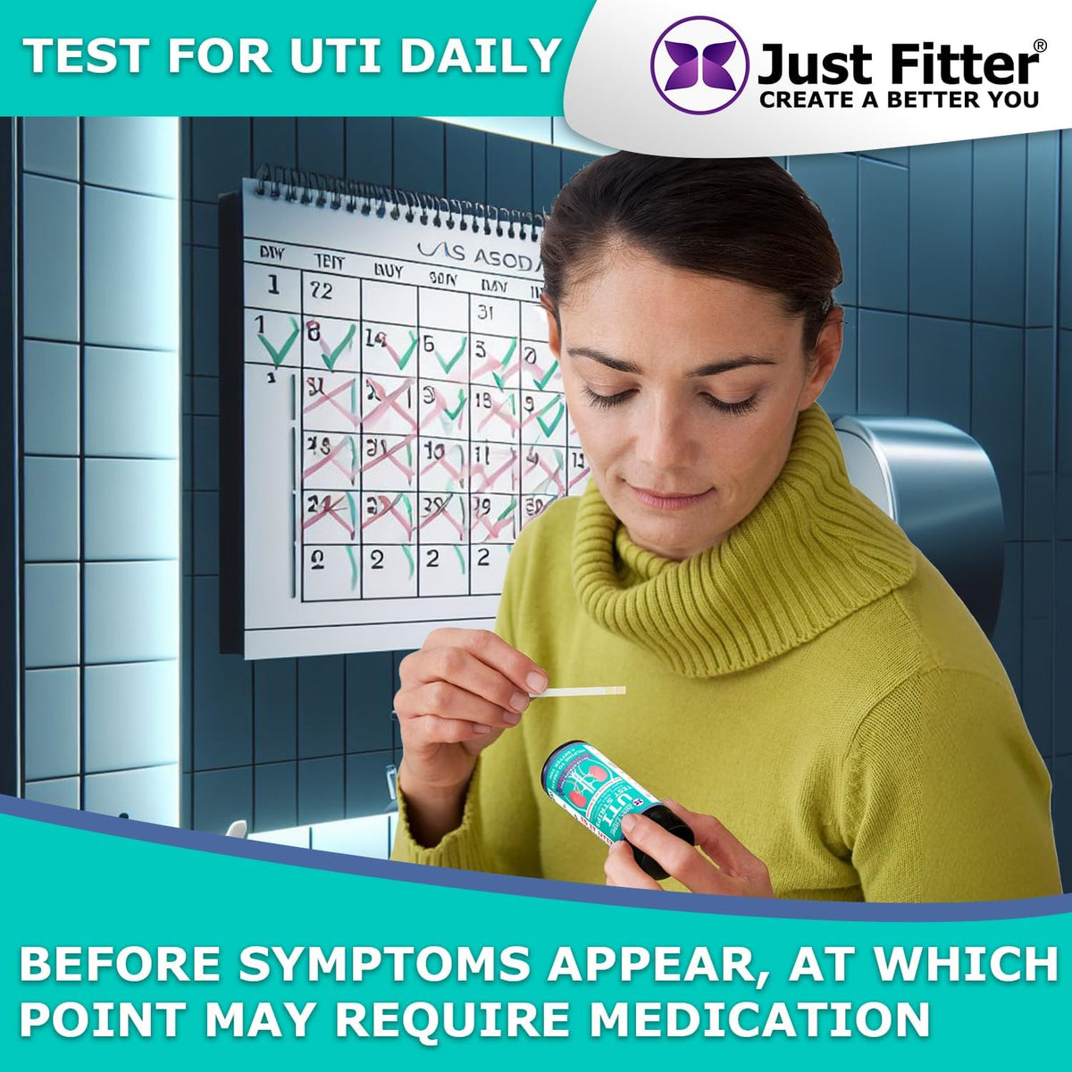 Just Fitter UTI Urine Test Strips. Urinary Tract Infection Strip. Simple, Fast and Accurate Results. Urinalysis Home Testing Stick Kit for Nitrite and Leukocytes.