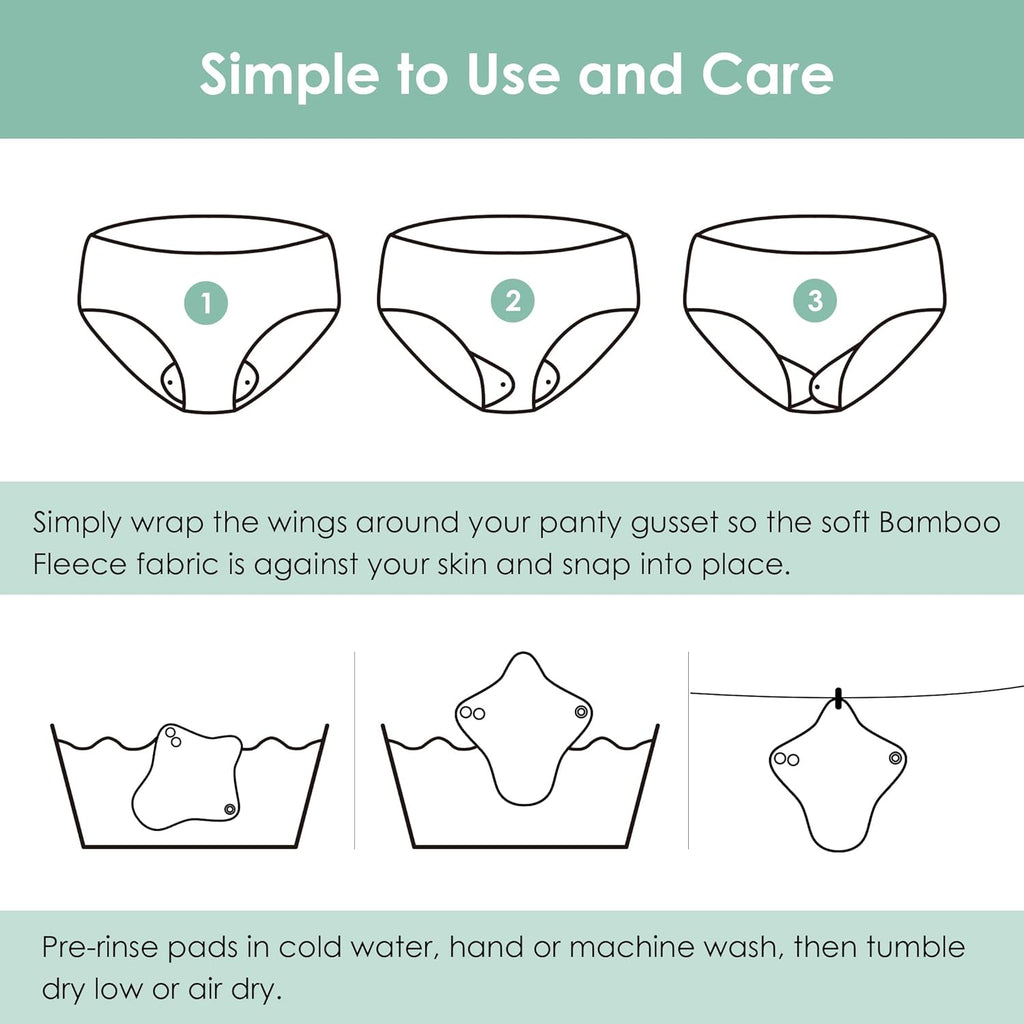 6 PCs Reusable Menstrual Pads, Ultra Absorbent Cotton Cloth Pads for Light / Heavy Flow, Cotton Sanitary Pads for Teens, Women, Nonslip Panty Liners + 1 pc Wet Bag (Mustard Yellow, Grey, Beige, XS)