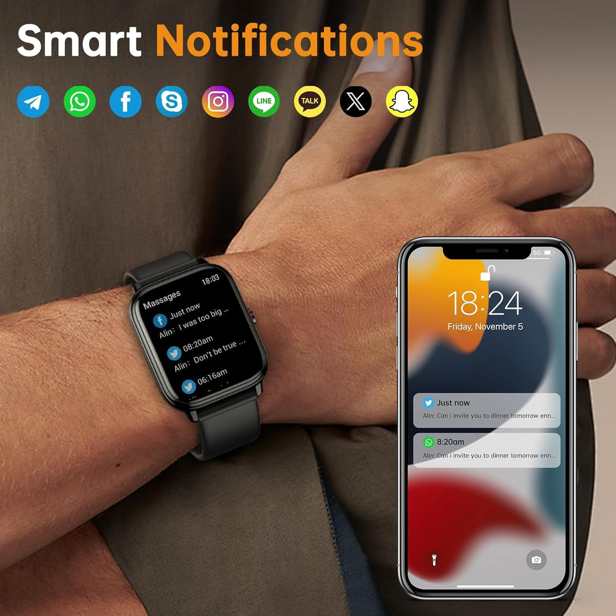 Smart Watch for Men Women, Fitness Tracker (Answer/Make Call), 1000 mAh Battery, 120+ Sport Modes, Step Counter/Sleep Monitor Fitness Watch, Smartwatch for Android/iPhone (Black)