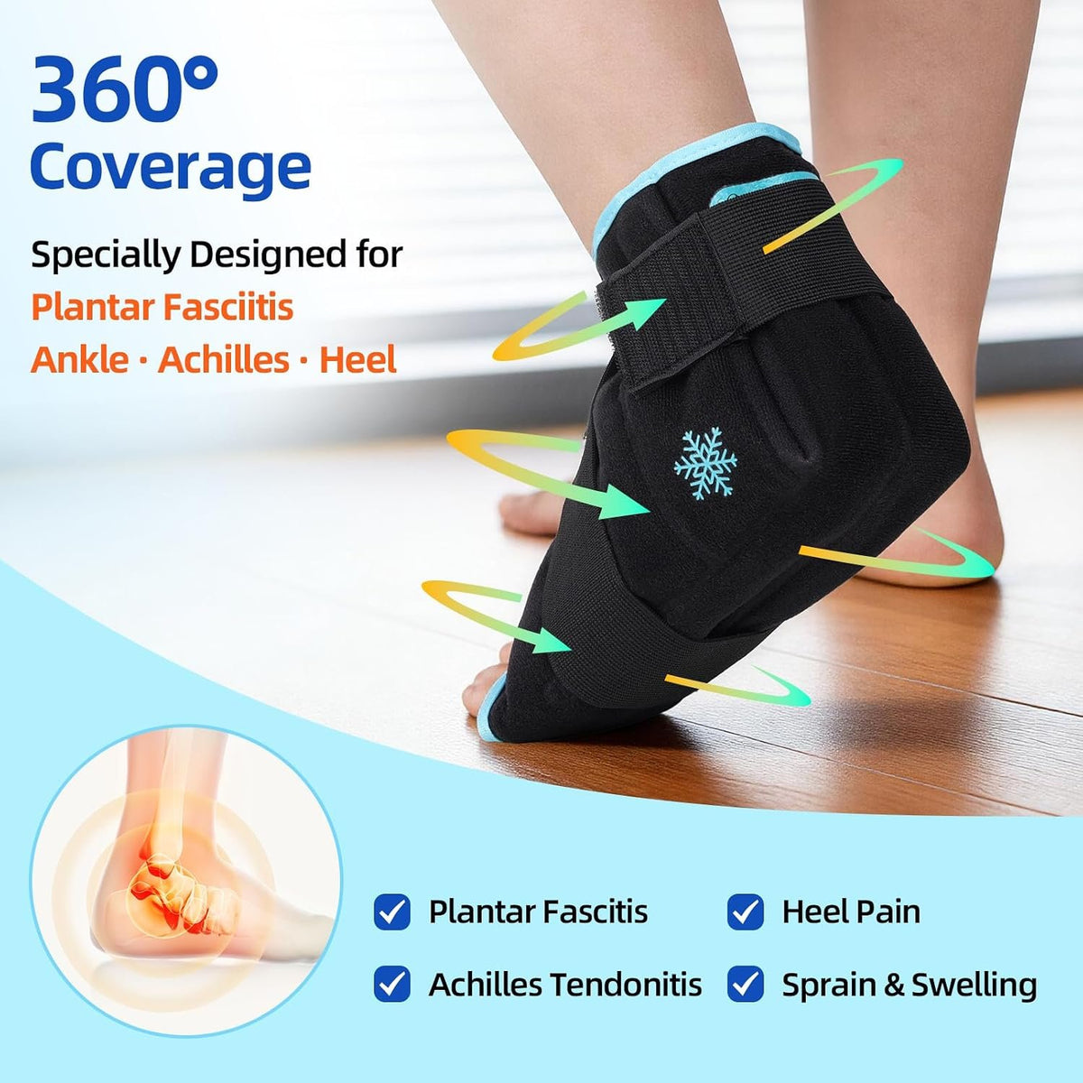Comfytemp Ankle Foot Ice Pack Wrap for Plantar Fasciitis Relief, Heel Pain