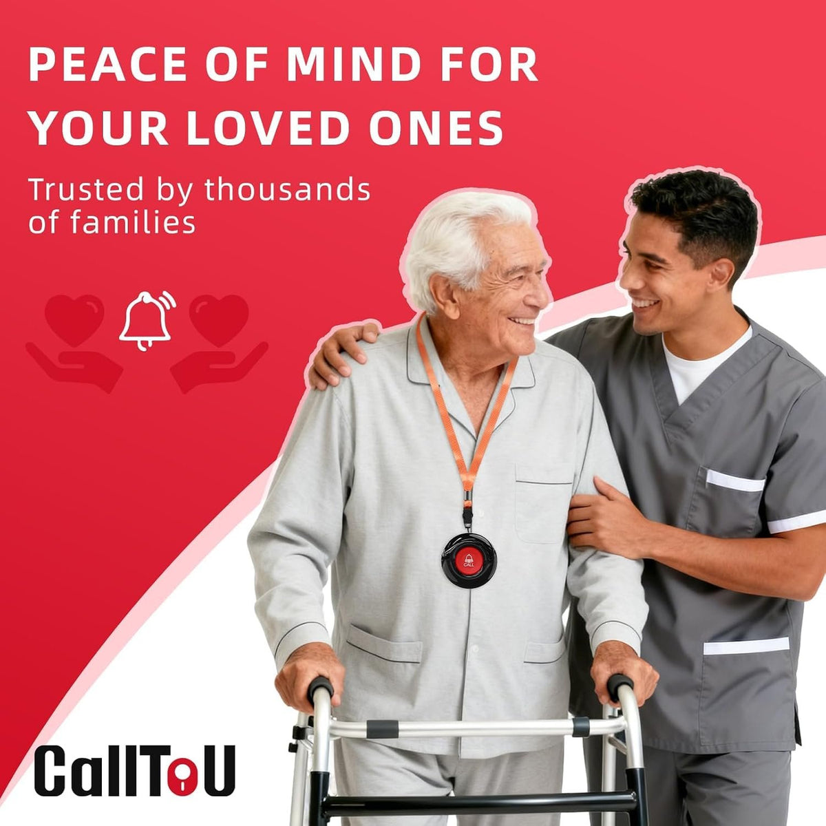 CallToU Caregiver Pager, Call Button for Elderly, Call Bell, 1+1 Black