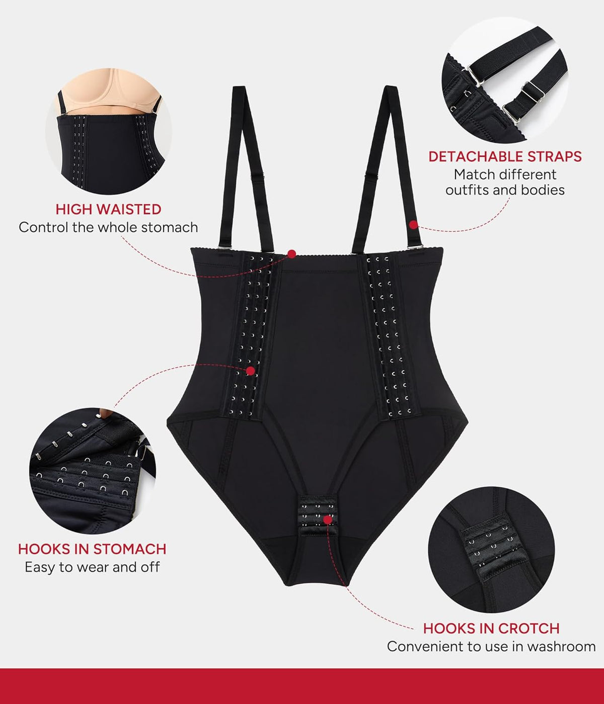 Nebility Tummy Control Shapewear for Women Post Surgery Compression Garment Postpartum Body Shaper with Removable Straps