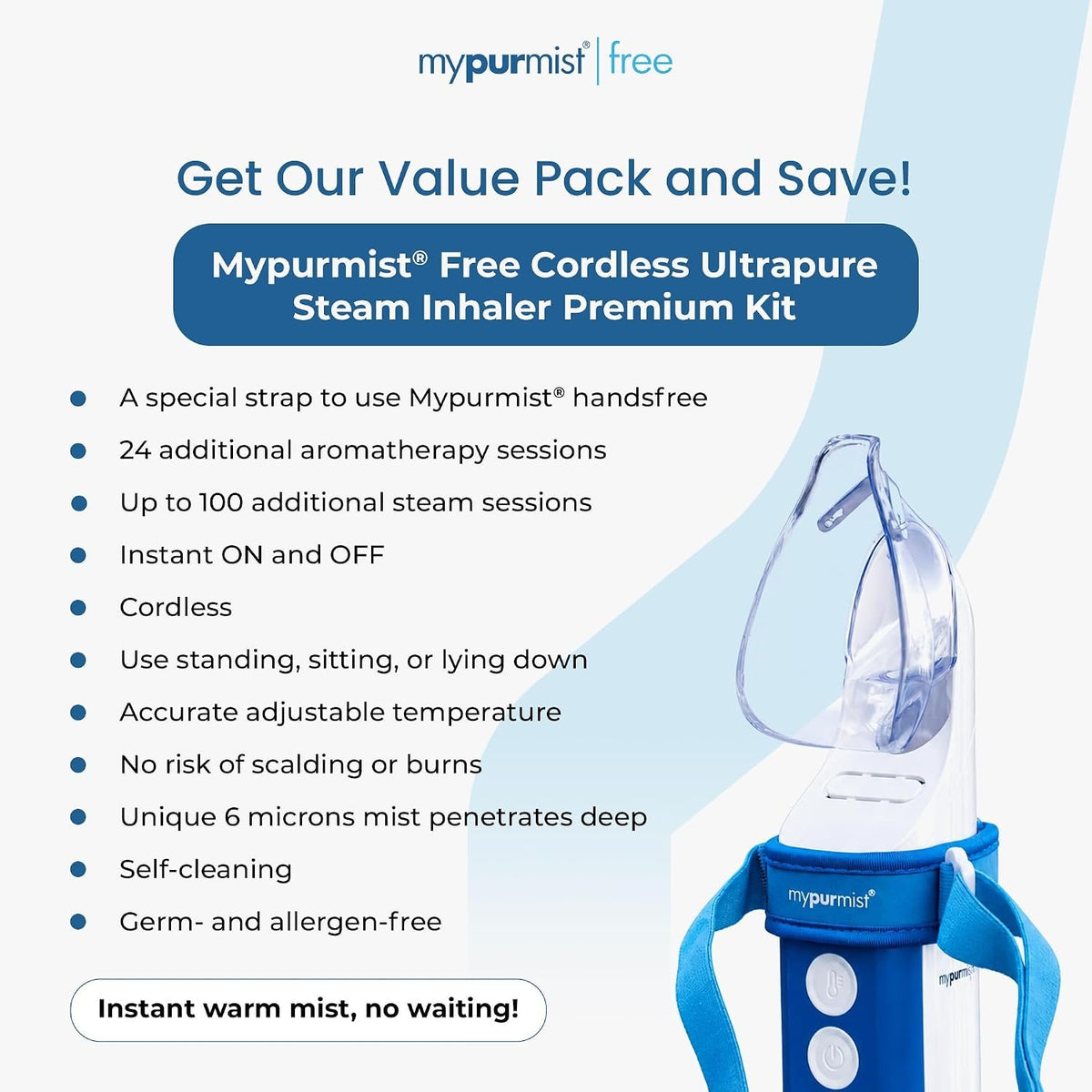 Mypurmist Free Cordless Steam & Sinus Inhaler Premium Kit
