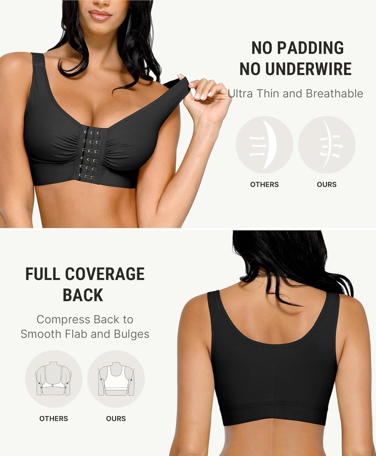 FeelinGirl Post Surgery Compression Bra for Women's Front Closure Bra with Adjustable Straps Wirefree