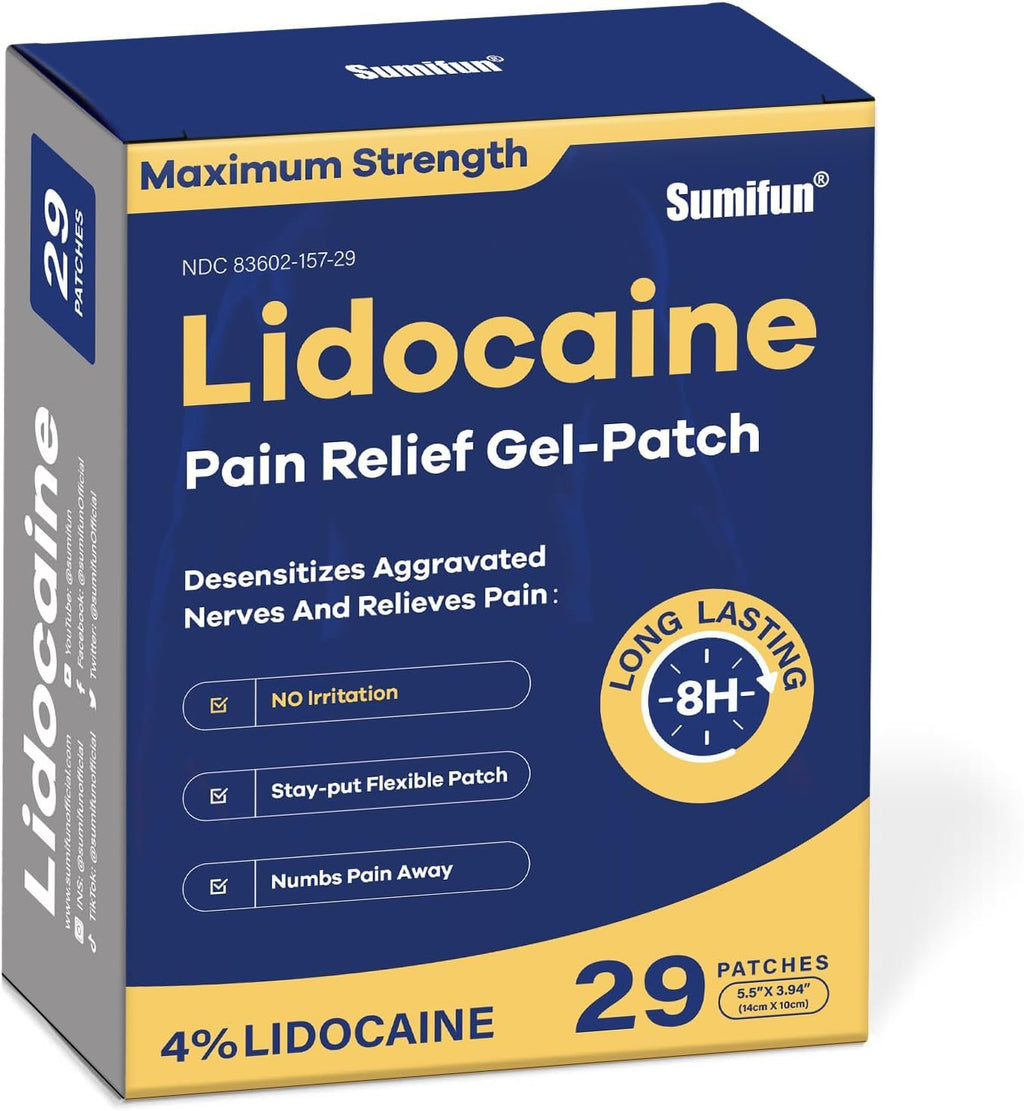 Sumifun 4% Lidocaine Pain Relief Patches, Maximum OTC Strength, 29 Count