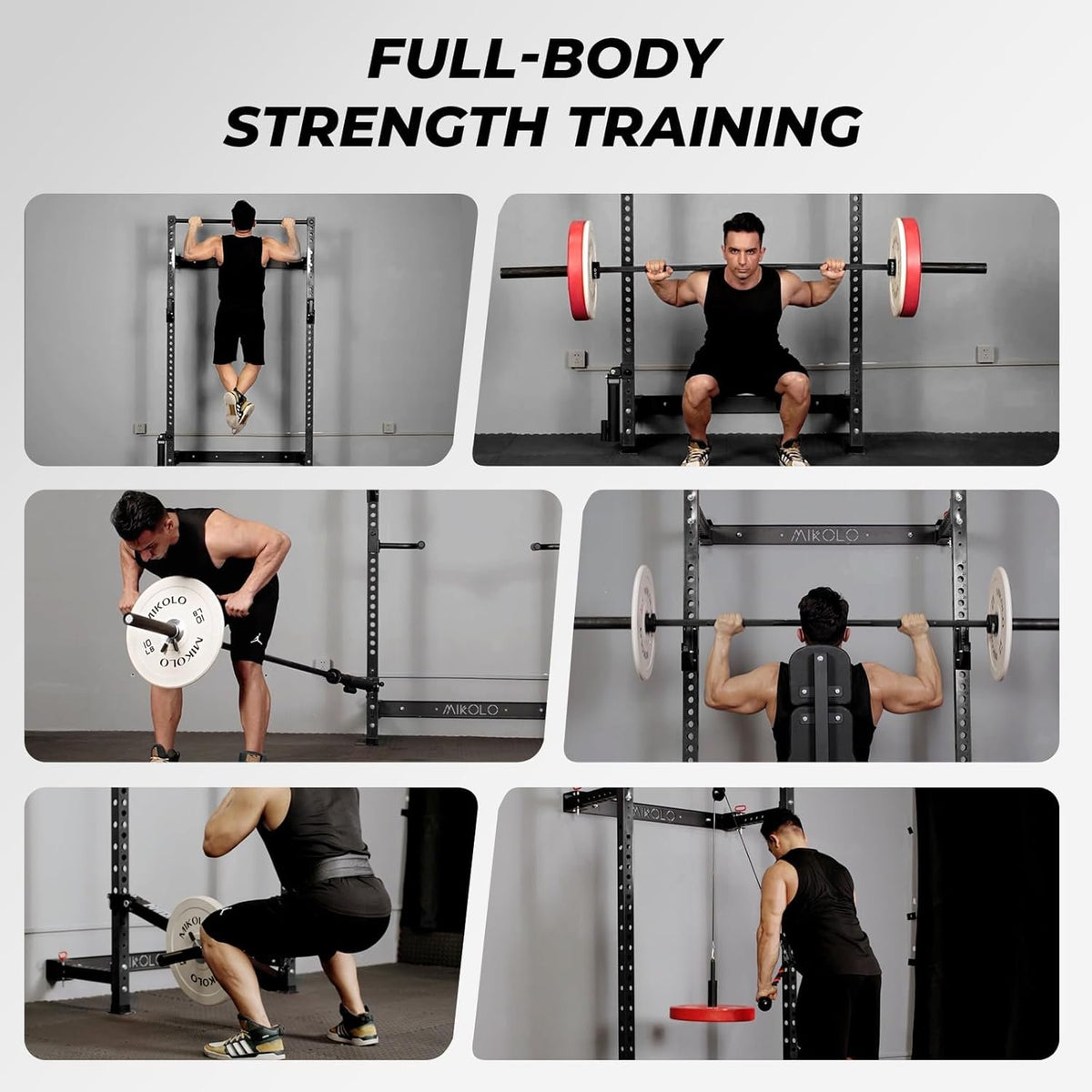 Mikolo 2" x 2" Folding Wall Mounted Squat Rack, 1000 Pounds Capacity Power Rack with Pull Up Bar, J Hooks and Other Attachments, Space-Saving Home Gym