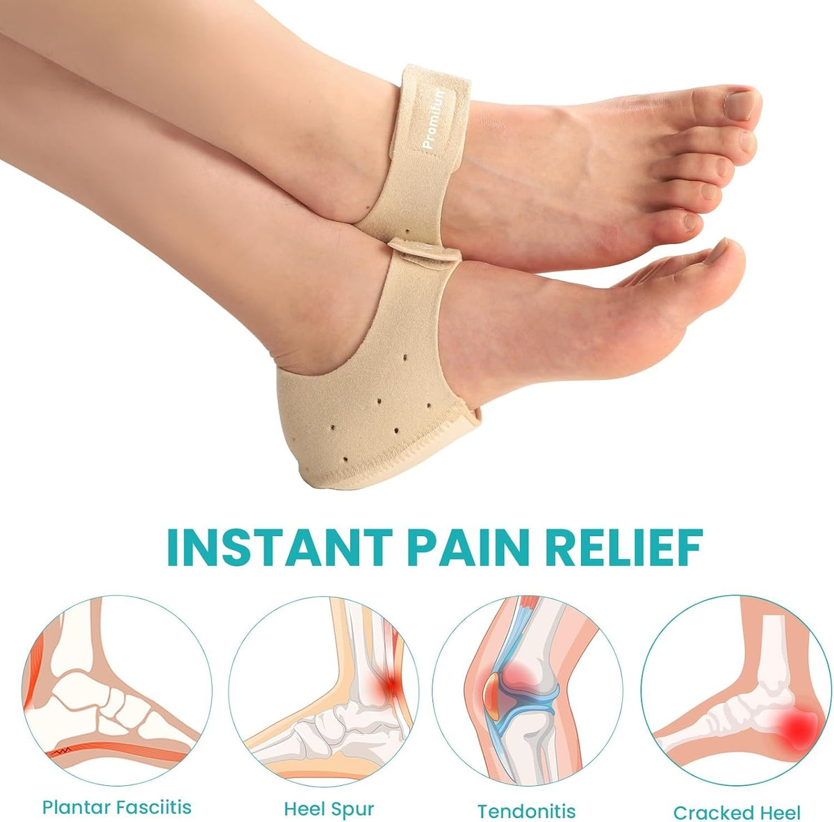 Plantar Fasciitis Heel Cup Protectors - Promifun Heel Cups for Heel Spur,Achilles Tendinitis,Cracked Heels,Heel Pain Relief Products - Gel Heel Cushion Pads,Beige,Large(W 9.5-13 / M 8.5-12)