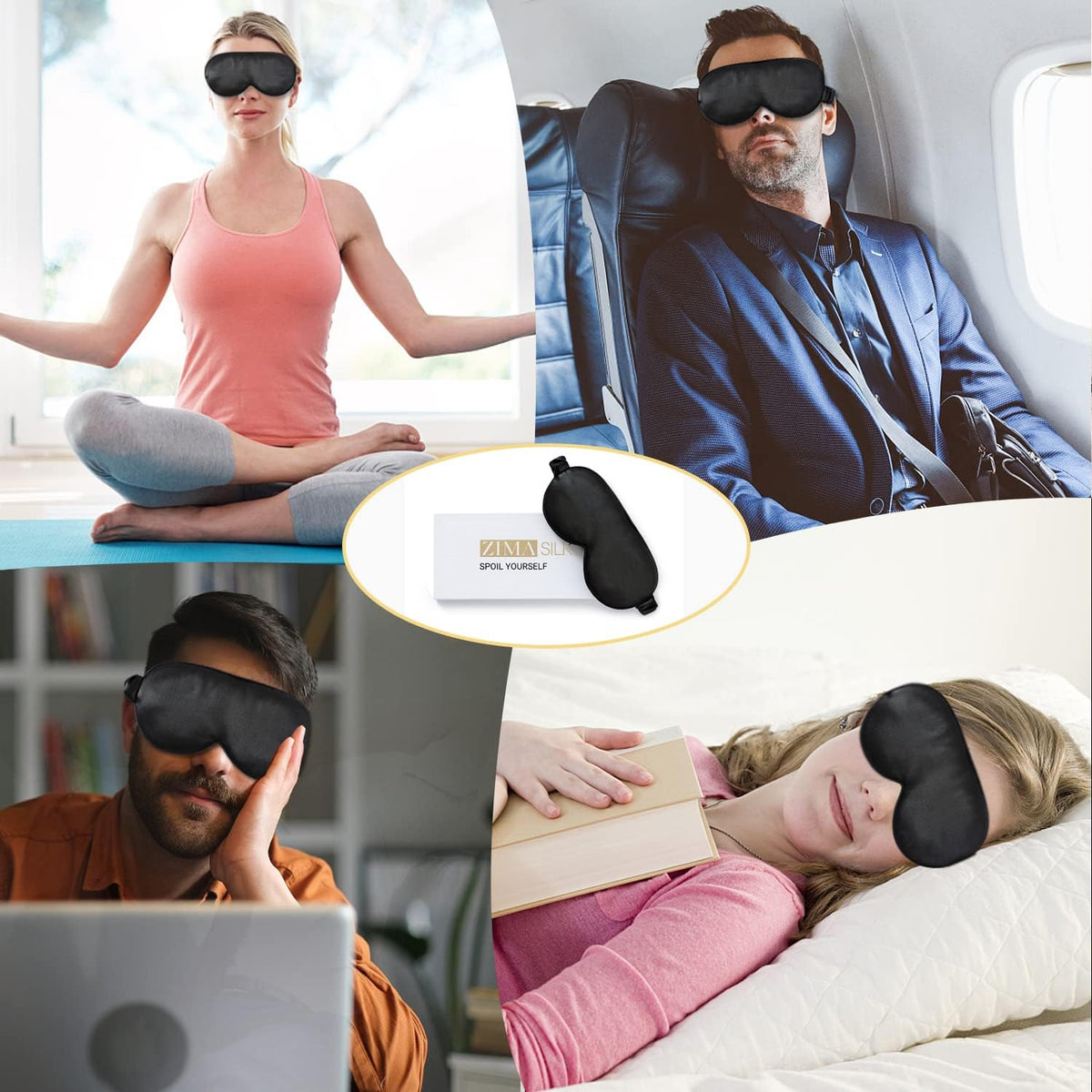 ZIMASILK Adjustable 22 Momme 100% Pure Mulberry Silk Sleep Mask | 3D Contoured Cup Eye Mask, Soft Breathable Blindfold for Women Men, Perfect Blocks Light for Sleeping (Black)