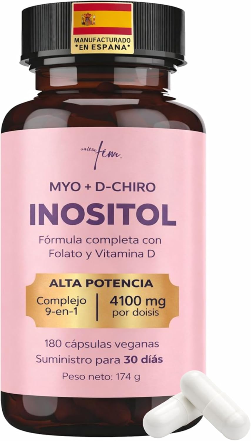 Inositol Myo and D-Chiro PCOS 4100MG - Metabolic Function, Hormone Balance and Psychological Wellness - 9 in 1 with Folate 5-MTHF, Chromium, Zinc, Vitamin B6, B12 and D3, Myo Inositol