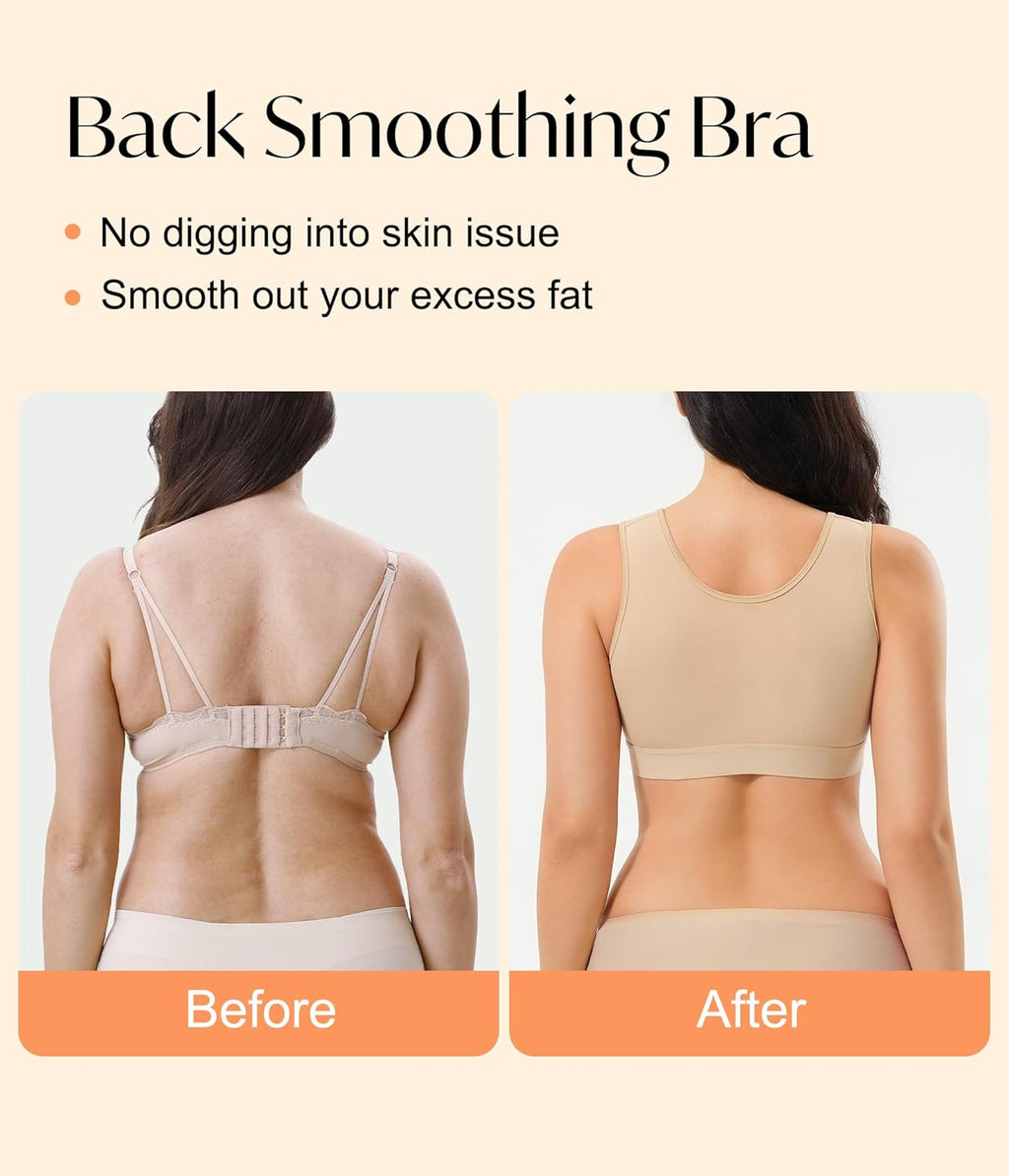 CYDREAM Zip Front Closure Wireless Bras for Women Full Coverage Post Surgery Compression Back Smoothing Comfort Adjustable