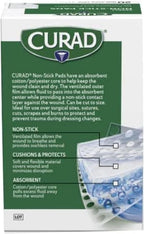 Curad Non-Stick Pads, 2 X 3 Inch(5.1 x 7.6 cm), 20 Count | Supports Wound Care and First Aid, Absorbent and Breathable for Healing, Ouchless Removal, Can Be Cut to Fit, Polyester Pad