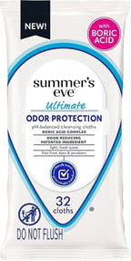 Summer's Eve Feminine Wipes, Ultimate Odor Protection, Boric Acid, 32 Ct