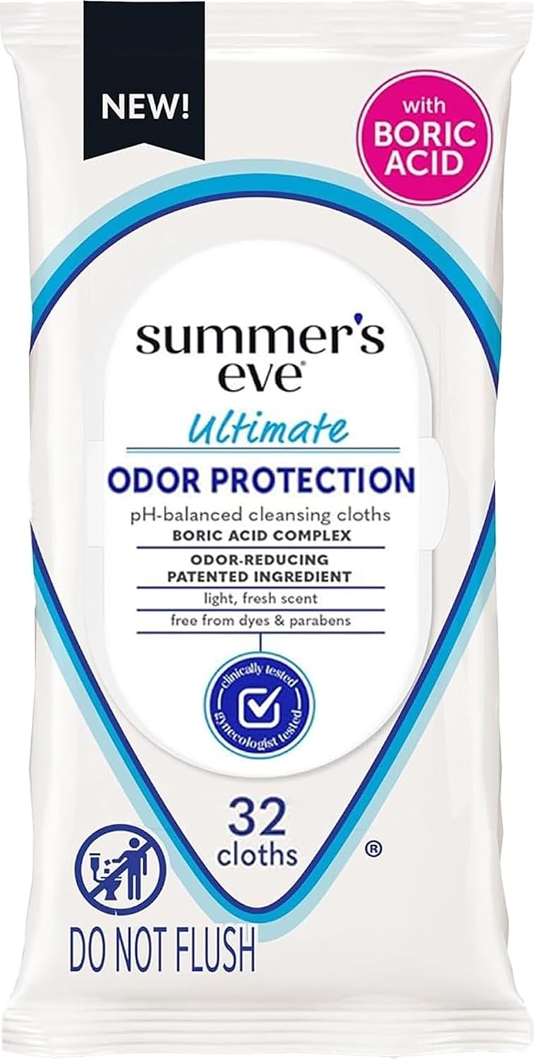 Summer's Eve Feminine Wipes, Ultimate Odor Protection, Boric Acid, 32 Ct