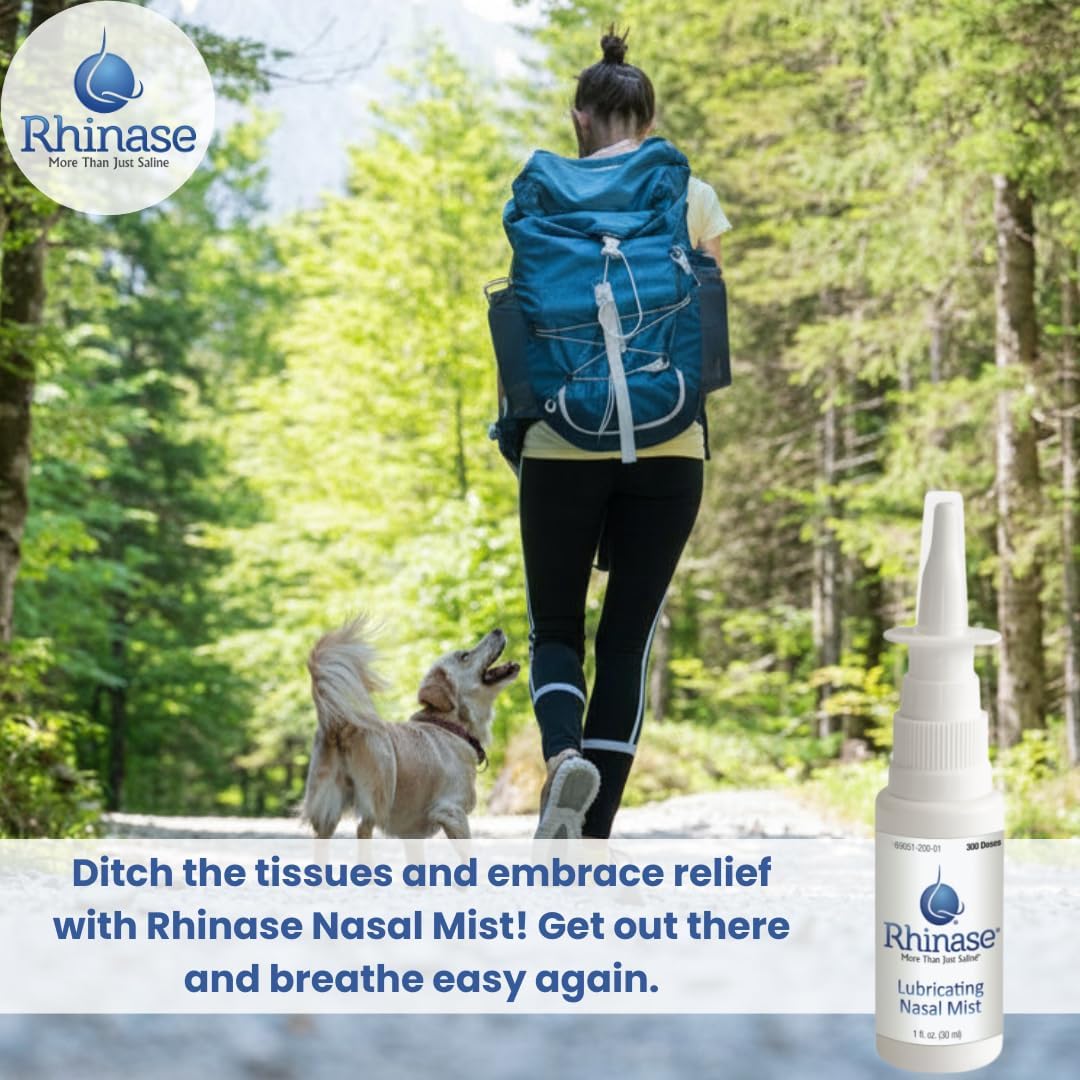 Rhinase Allergy Relief Saline Nasal Spray – Steroid Free, Dual Wetting Agent & Salt Formulation, 300 Sprays for Dry Nose, Allergy, nosebleeds from Nasal Dryness
