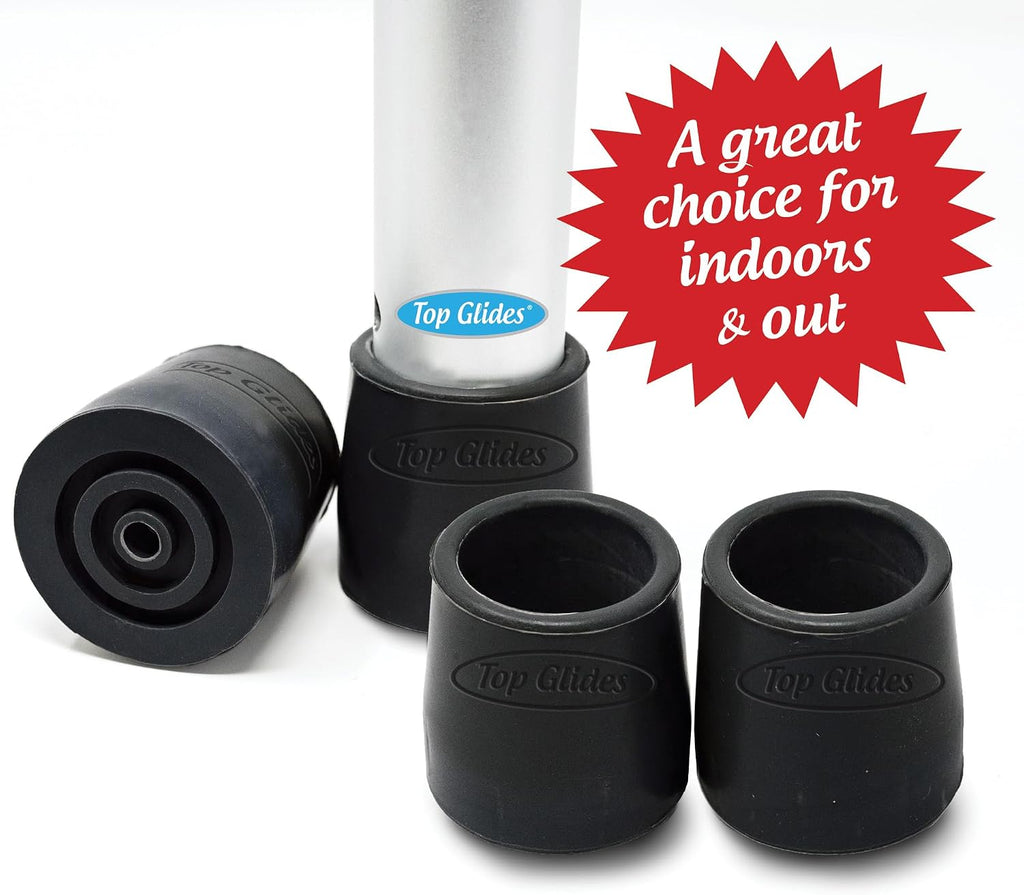 Steel-Reinforced Walker, Commode, and Bath Bench Replacement Rubber Tips, Black, 1 1/8" (Pack of 4) …