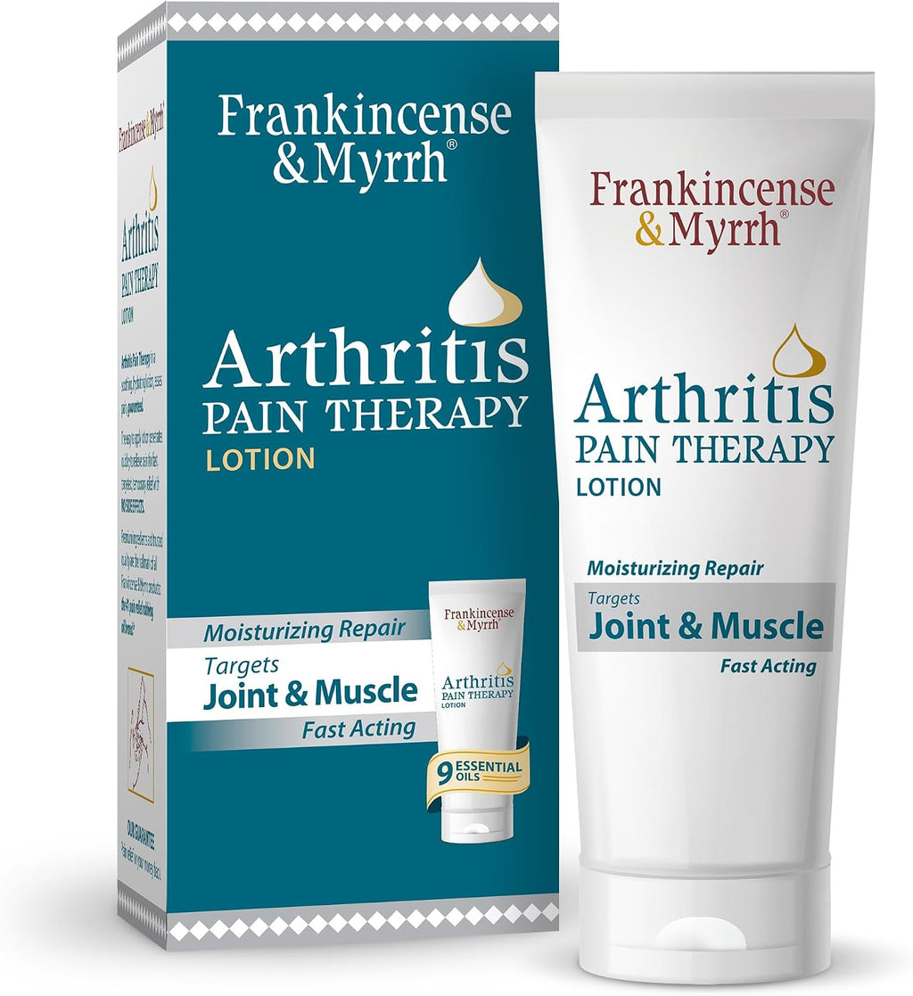 Frankincense & Myrrh Arthritis Pain Therapy Lotion, Joint & Back Relief 3oz | Deep penetrating relief. Menthol + 9 essential oils soothe sore joints, muscles, tendons & back pain. Fast Acting. Try today.