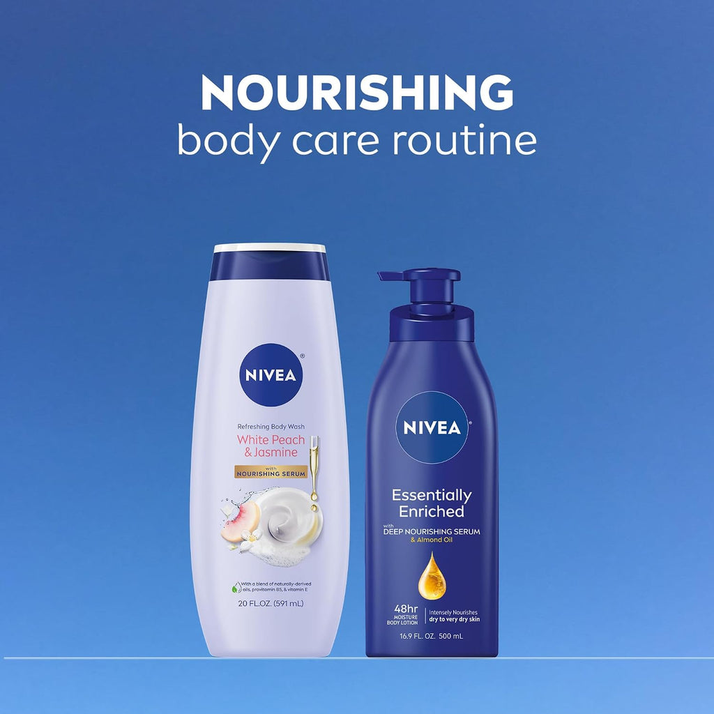 NIVEA Refreshing White Peach and Jasmine Body Wash, Multipack, 3 x 20 FL OZ | Scented Body Wash for Women with Nourishing Serum, Enriched with Provitamin B5 and Vitamin E, Paraben Free