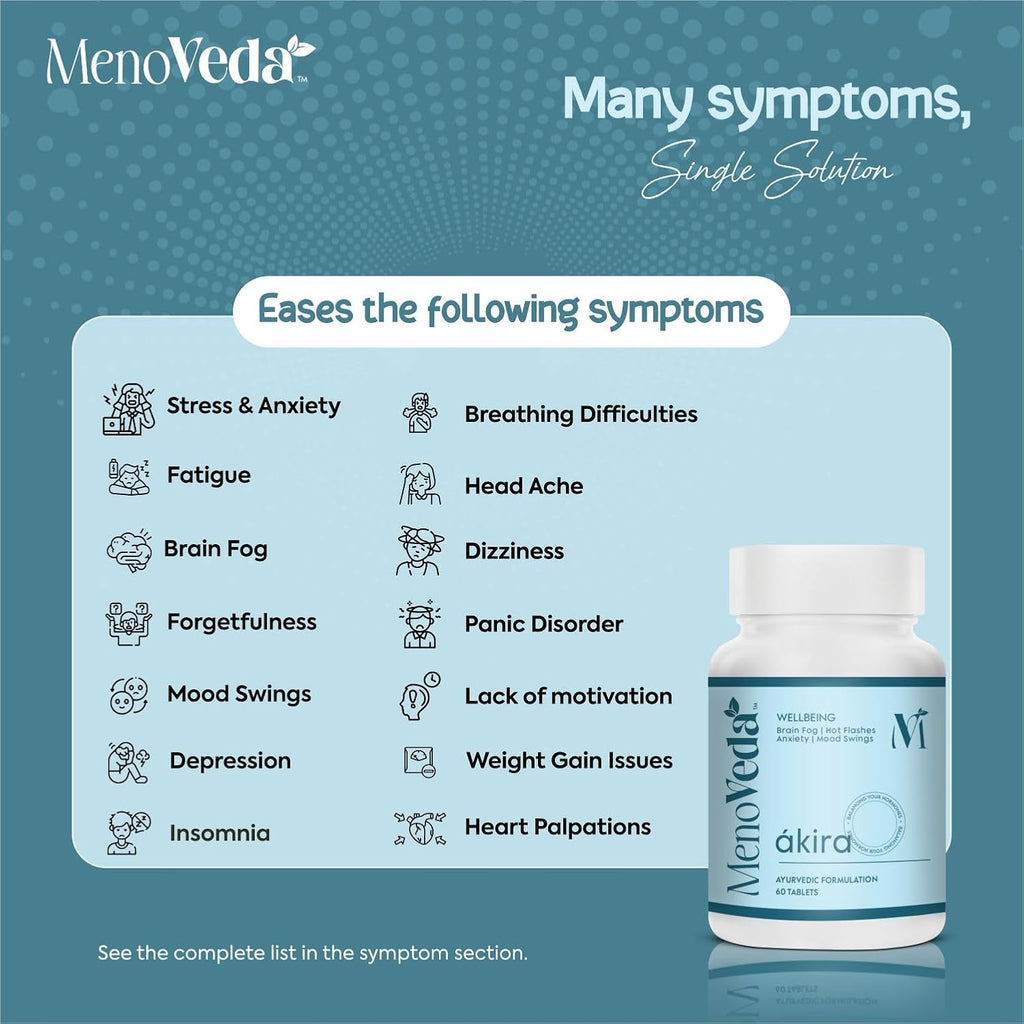 Menoveda Akira Menopause Support Supplement for Women – 60 Tablets | Hormonal Balance, Hot Flash & Night Sweat Relief, Mood, Sleep & Stress Support | Perimenopause & Menopause Vitamins for Women