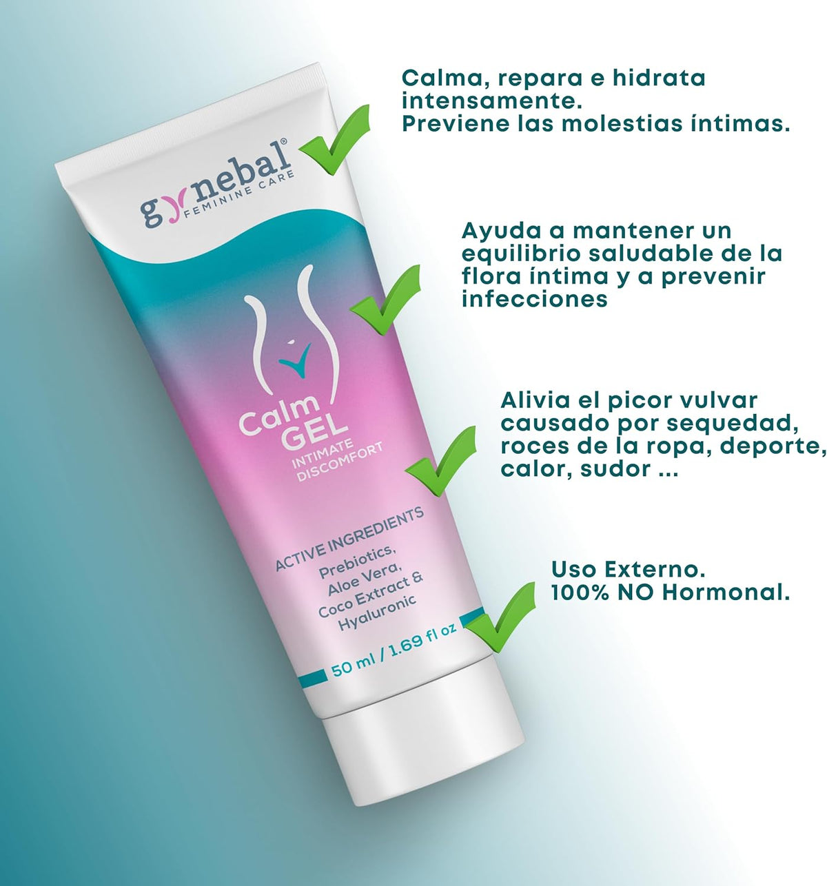 GYNEBAL CALM Gel Intimate Woman Moisturizing Vaginal External Prebiotic – Intimate Protector that moisturizes and softens the female intimate area – External Use 50 ml