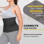 Postpartum Belly Band Abdominal Binder Post Surgery C-section Belly Binder Wrap Girdle Recovery Belt Back Support (X-Large, Black)