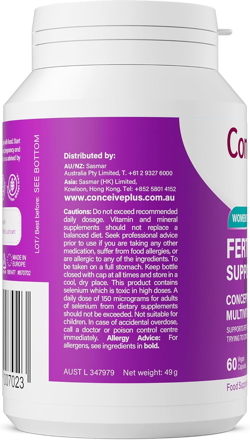 Conceive Plus Women's Fertility Support - Supports Menstrual Regularity & Hormonal Balance - Fertility Supplements for Women with Folate, Vitamin C, Zinc, & Inositol - Prenatal Vitamins - 60 Capsules