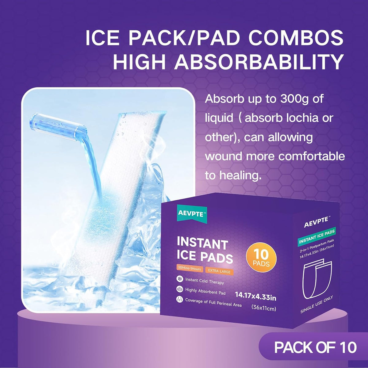 Postpartum Ice Packs, Perineal Cold Pack for Ice Pad Postpartum Care (10 Pads), 2-in-1 Maxi Cooling Pads Postpartum for Women, Disposable High Absorbent Postpartum Pads for Reduce Swelling