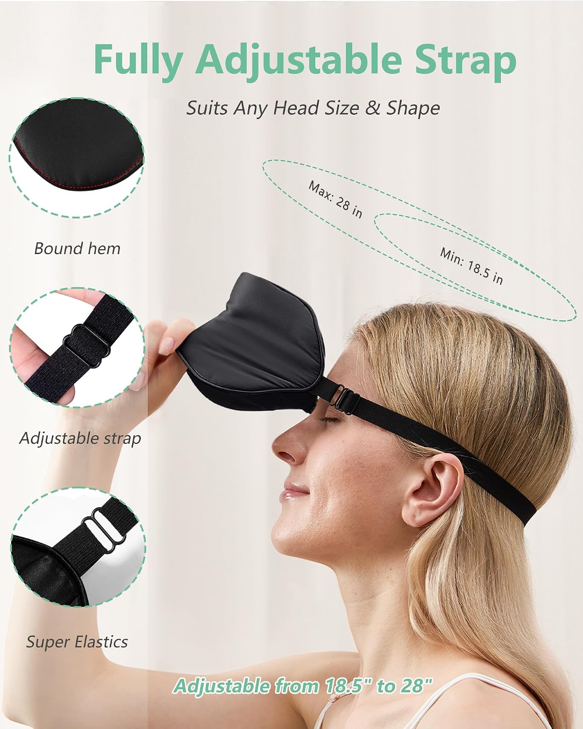 BeeVines 100% Mulberry Silk Sleep Mask, Blackout Eye Masks(Black & Black) | Natural Pure Silk Eye Shade, Real Silk Eye Cover for Sleeping, with Adjustable Strap, Reduces Puffy Eyes, Traveling Gifts