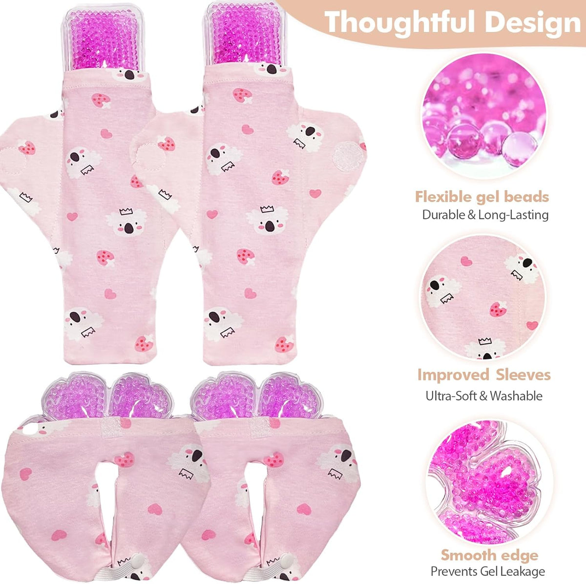 Vecozey Postpartum Ice Pads Set, 2 Perineal Cold Pack & 2 Breast Therapy Ice Packs with Soft Washable Covers, Hot & Cold Postpartum New Mom Essentials Kit for Engorgement, Mastitis, Hemorrhoids & After Birth Recovery