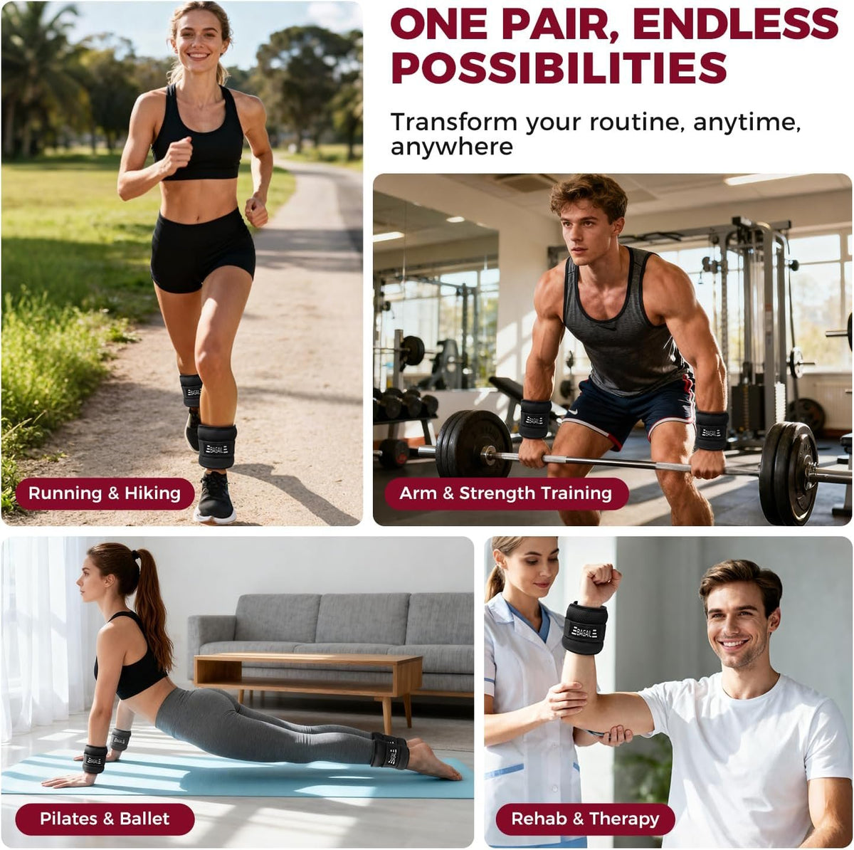 BAGAIL Ankle Wrist Weights for Women & Men, A Pair of 1/2/4/6/8/10 lbs
