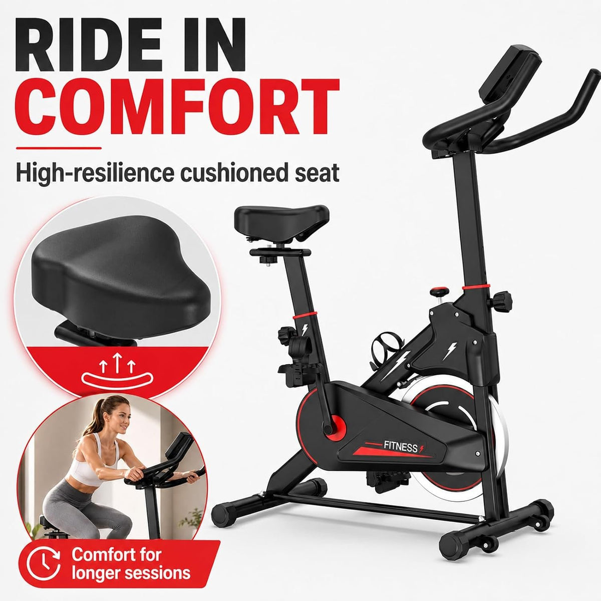 Exercise Bike with Monitor, Stationary Bikes for Home Gym Cardio, Adjustable Resistance, Indoor Cycling Bike, Comfortable Seat, 350 LBS Capacity