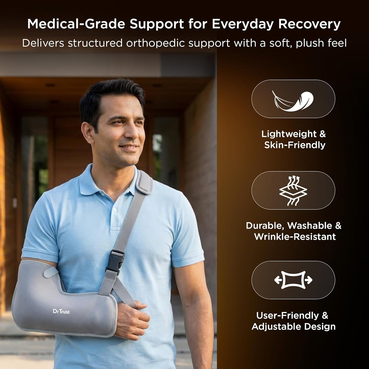 Dr Trust USA Tropical 4201 Arm Sling Pouch for Fracture, Shoulder & Forearm Support Adjustable Orthopedic Arm Immobilizer with Thumb Cradle for Fracture Recovery for Men & Women - Small
