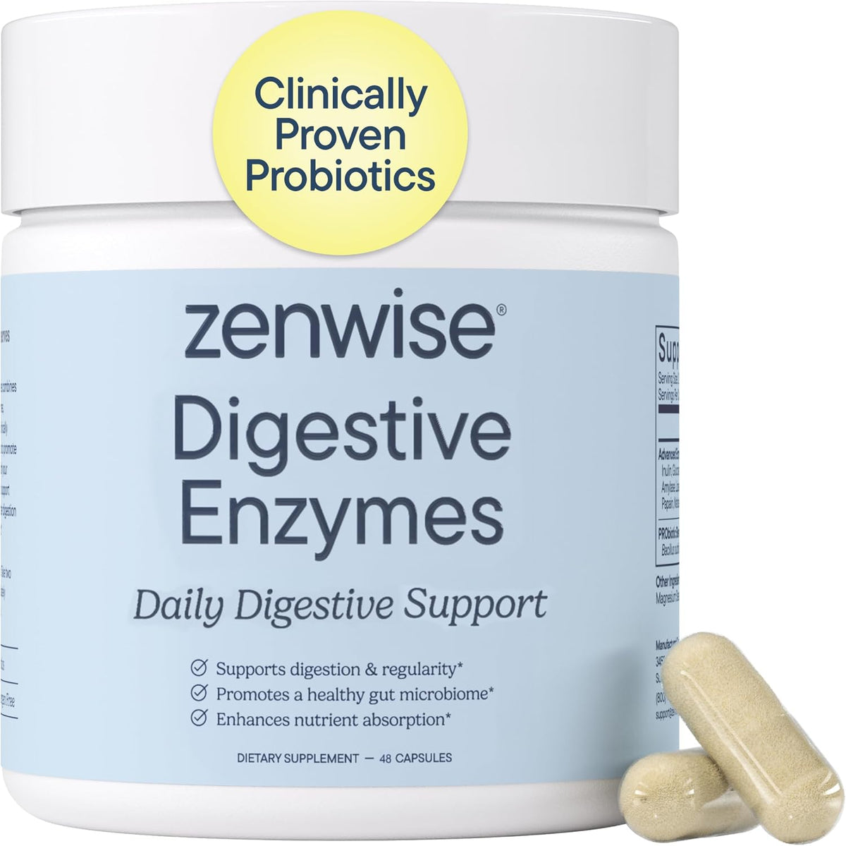Zenwise Health Digestive Enzymes, Probiotics, for Gut Health Bloat - 48 CT | Multi Enzymes, Probiotics, Bromelain, Papaya, DE111 Probiotics Prebiotics, Gas and Bloating Relief, Vegetarian