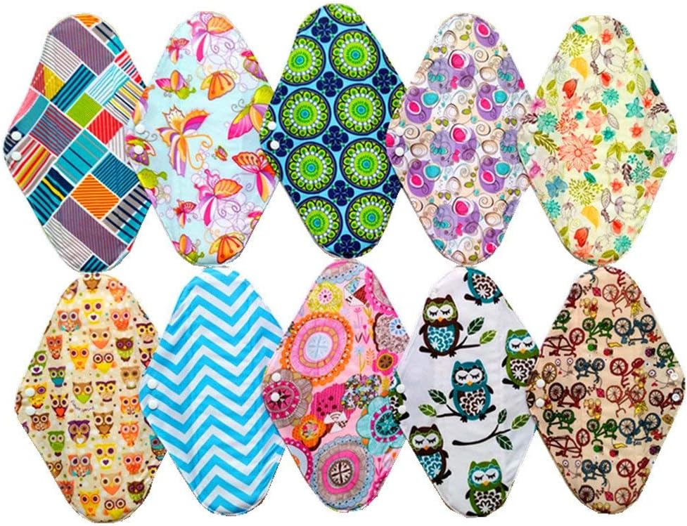 10PCS 14 Inch Overnight Charcoal Bamboo Cloth Reusable Washable Menstrual Pads Sanitary Pads