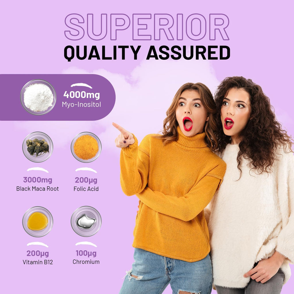 Myo-Inositol Complex 120 Vegan Tablets 7000mg per serving with Black Maca Root, Chromium, Folic Acid, and Vitamin B12 | Hormonal Balance for Women| Premium Quality by Prowise